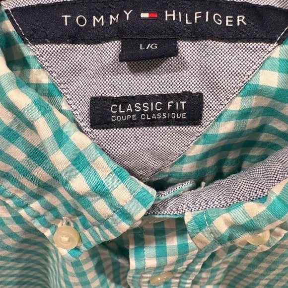 Tommy Hilfiger Teal Plaid Men's Shirt - Picture 2 of 3